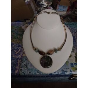 Gorgeous Genuine Gemstone Medallion Beaded Choker Necklace
